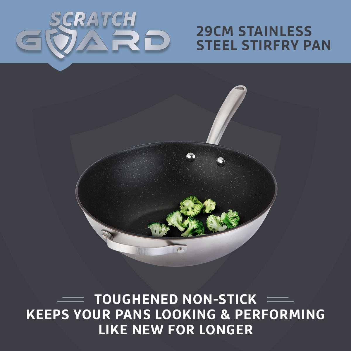 Prestige Scratch Guard Stainless Steel Stirfry, 29cm Home and beyond