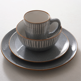 H&B 24 PC STONEWARE DINNER SET ARTISAN GREY Home & Beyond