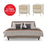 LIVIA FABRIC BED GREY + 2 Side Tables FREE