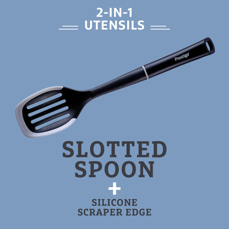 Prestige 2-in-1 Kitchen Tools Slotted Spoon with Silicone Edge - Grey Home and beyond