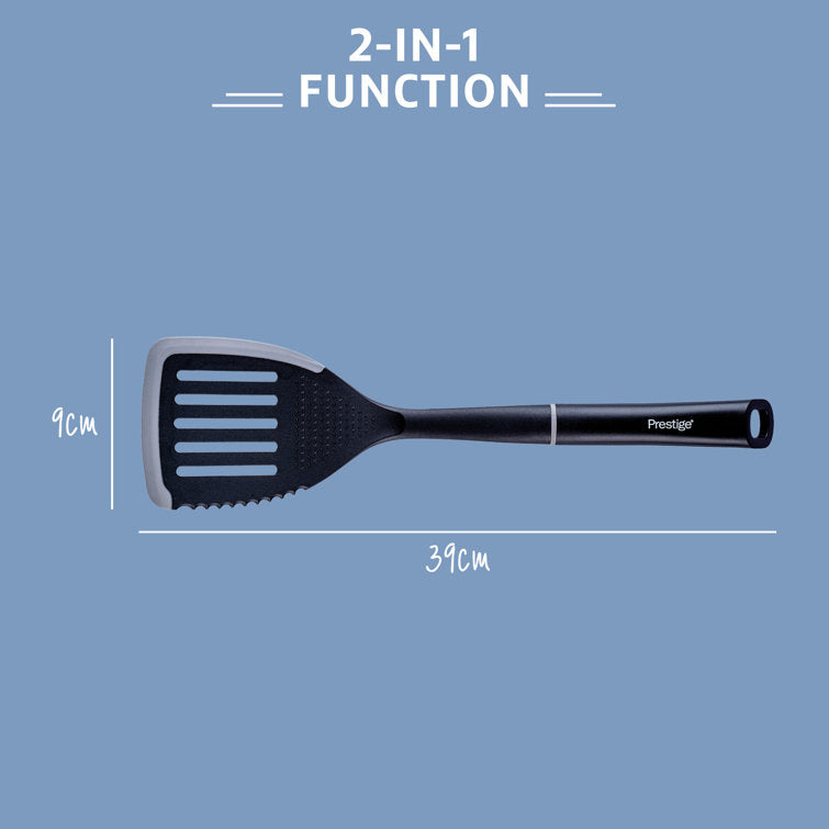 Prestige 2-in-1 Kitchen Tools Slotted Turner with Silicone Edge - Grey Home and beyond