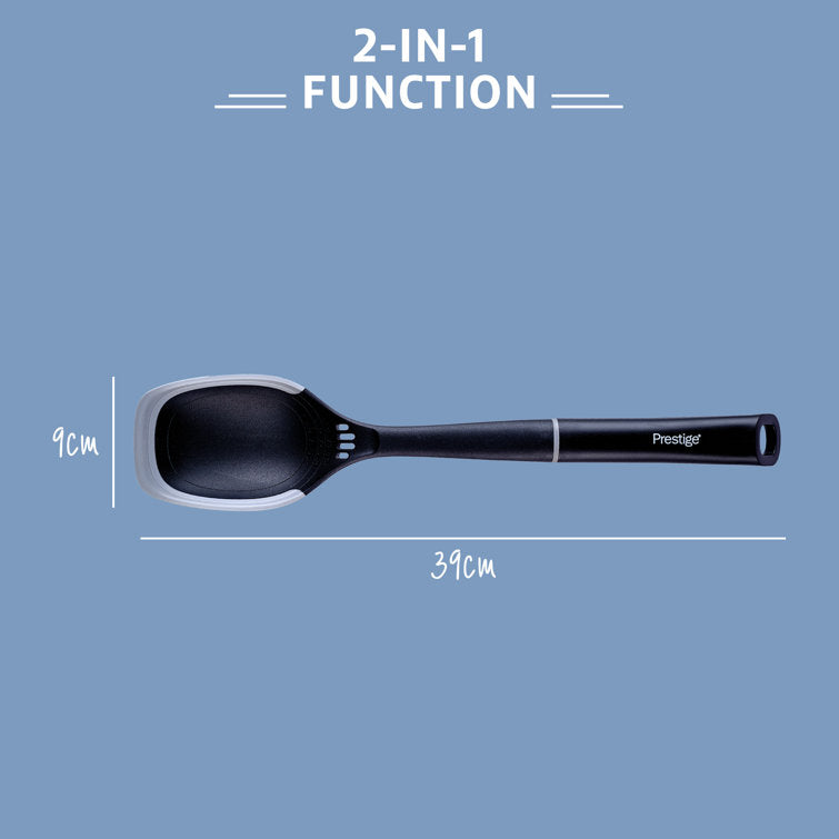 Prestige 2-in-1 Kitchen Tools Solid Spoon with Silicone Edge - Grey Home and beyond