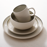H&B 24 PC STONEWARE DINNER SET RIBBED WHITE Home & Beyond