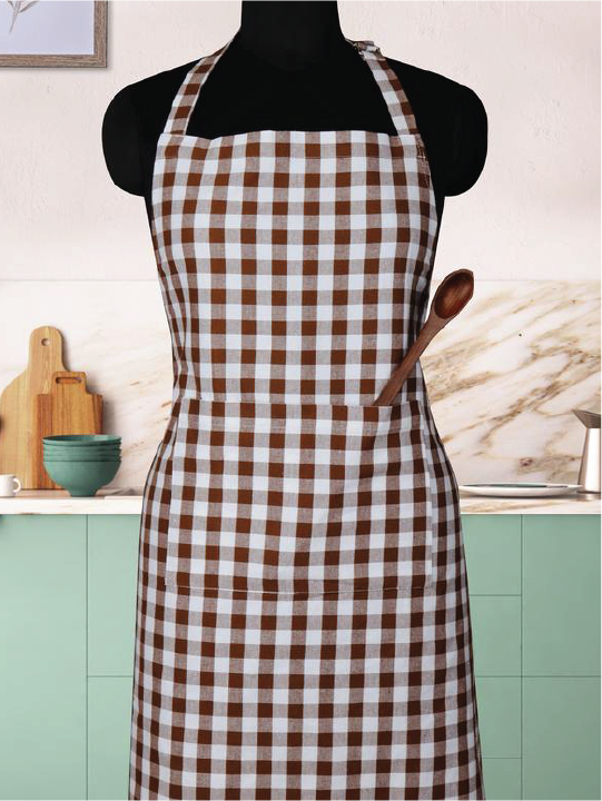 COOKING APRON GINGHAM CHECK BROWN Home and beyond