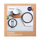 Elements Dark Blue 12 Piece  Tableware Set Denby